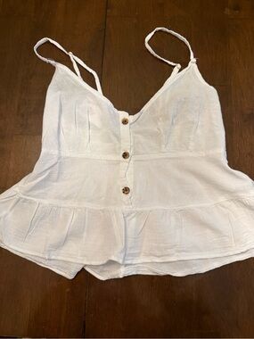 Seaspice L Women's White Button-Front Peplum Cami Top